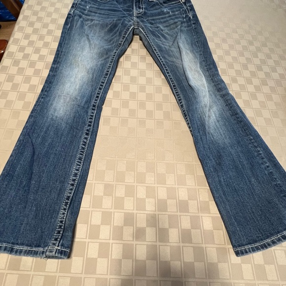 Miss Me Med Wash Low Rise Signature Boot Cut Jeans Bling Sz 30 X 30 Lace Silver - Picture 7 of 8